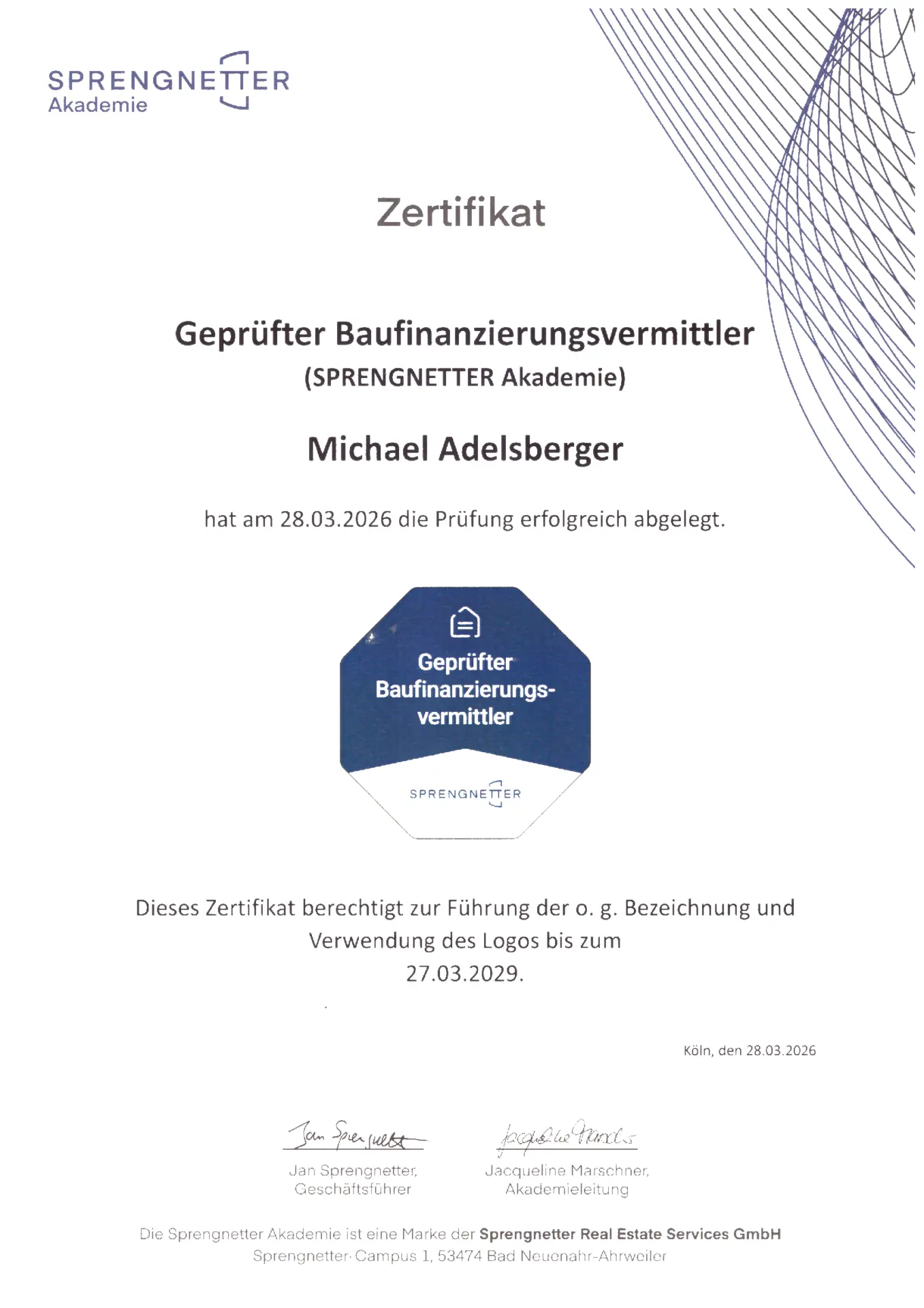 Geprüfter Baufinanzierungsvermittler (SPRENGNETTER Akademie)
